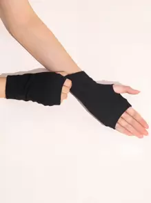 1 Pair Women Open Finger Knitted Warm Gloves, Minimalist Design Suitable For Daily Autumn/Winter Outdoor Use Cold Gloves - Black - View 3