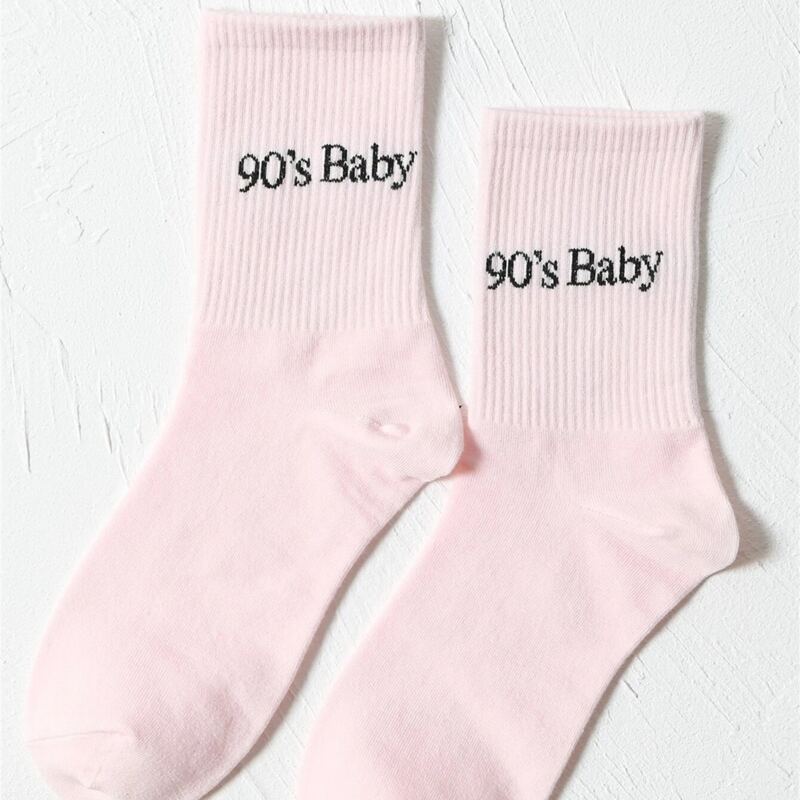 

1pair Letter Graphic Crew Socks, Pink