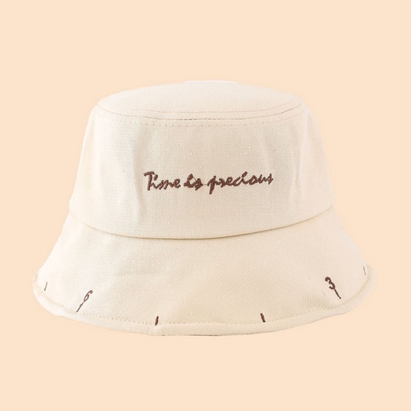 

Letter Embroidery Bucket Hat, Beige