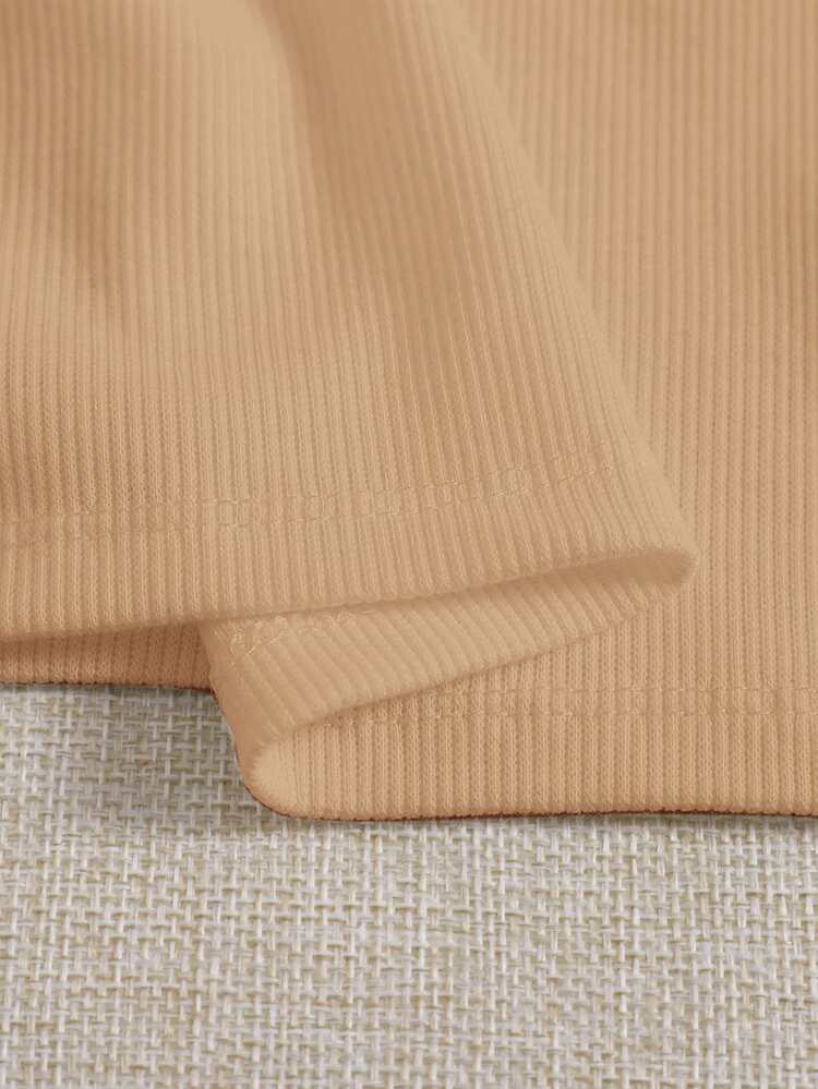 SHEIN EZwear Áo hai dây Bất đối xứng Gân đan màu trơn Gợi cảm - Lạc đà - Xem 3