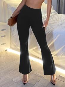 SHEIN PETITE Quần màu trơn Giải trí - màu đen - Xem 1