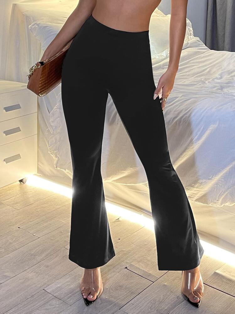 SHEIN PETITE Quần màu trơn Giải trí - màu đen - Xem 1