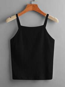 SHEIN EZwear Top de tirantes unicolor tejido de canalé - Negro - Ver 5