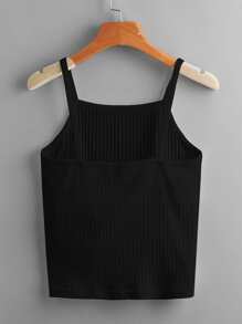 SHEIN EZwear Top de tirantes unicolor tejido de canalé - Negro - Ver 2