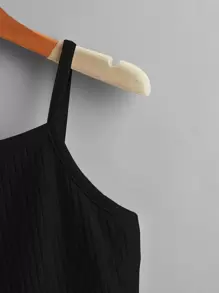 SHEIN EZwear Top de tirantes unicolor tejido de canalé - Negro - Ver 3