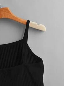 SHEIN EZwear Top de tirantes unicolor tejido de canalé - Negro - Ver 4