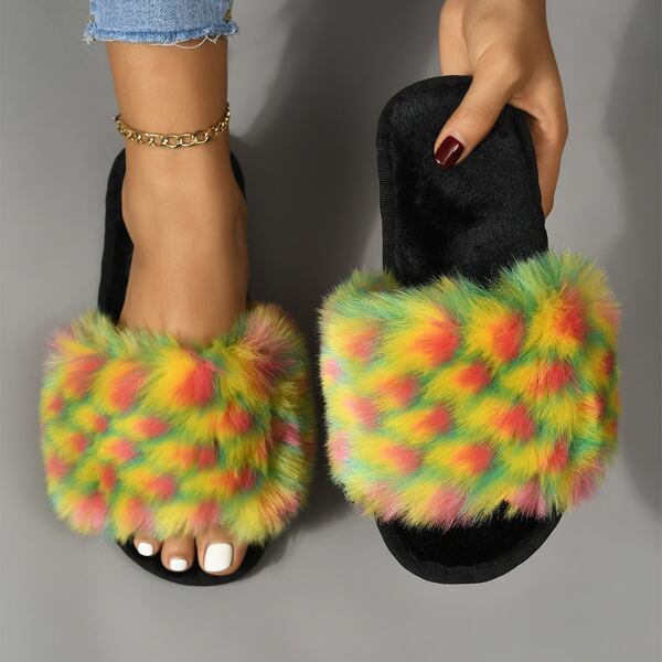 

Colorful Fluffy Bedroom Slippers, Multicolor