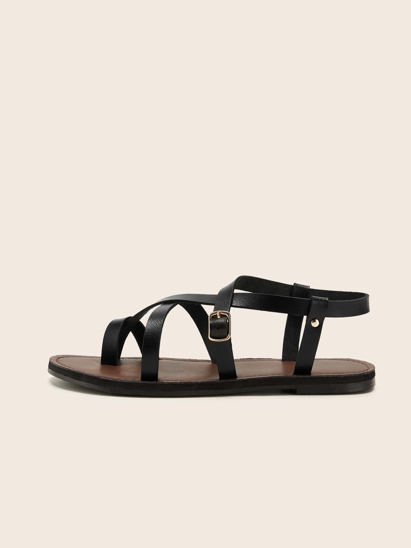 

Cross Strap Flat Thong Sandals, Black