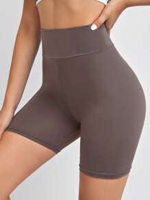 SHEIN EZwear 寬腰帶素色機車短褲 - 摩卡棕 - 查看 1