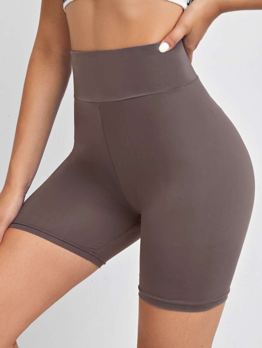 SHEIN EZwear 寬腰帶素色機車短褲 - 摩卡棕 - 查看 1