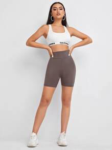 SHEIN EZwear 寬腰帶素色機車短褲 - 摩卡棕 - 查看 3