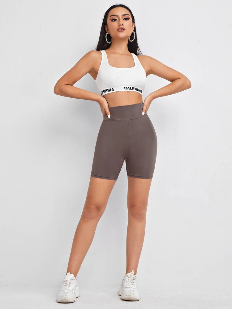 SHEIN EZwear Xà cạp màu trơn Thể thao - Màu nâu  Mocha - Xem 3
