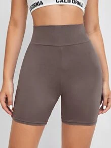 SHEIN EZwear 寬腰帶素色機車短褲 - 摩卡棕 - 查看 4