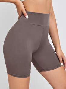 SHEIN EZwear 寬腰帶素色機車短褲 - 摩卡棕 - 查看 5