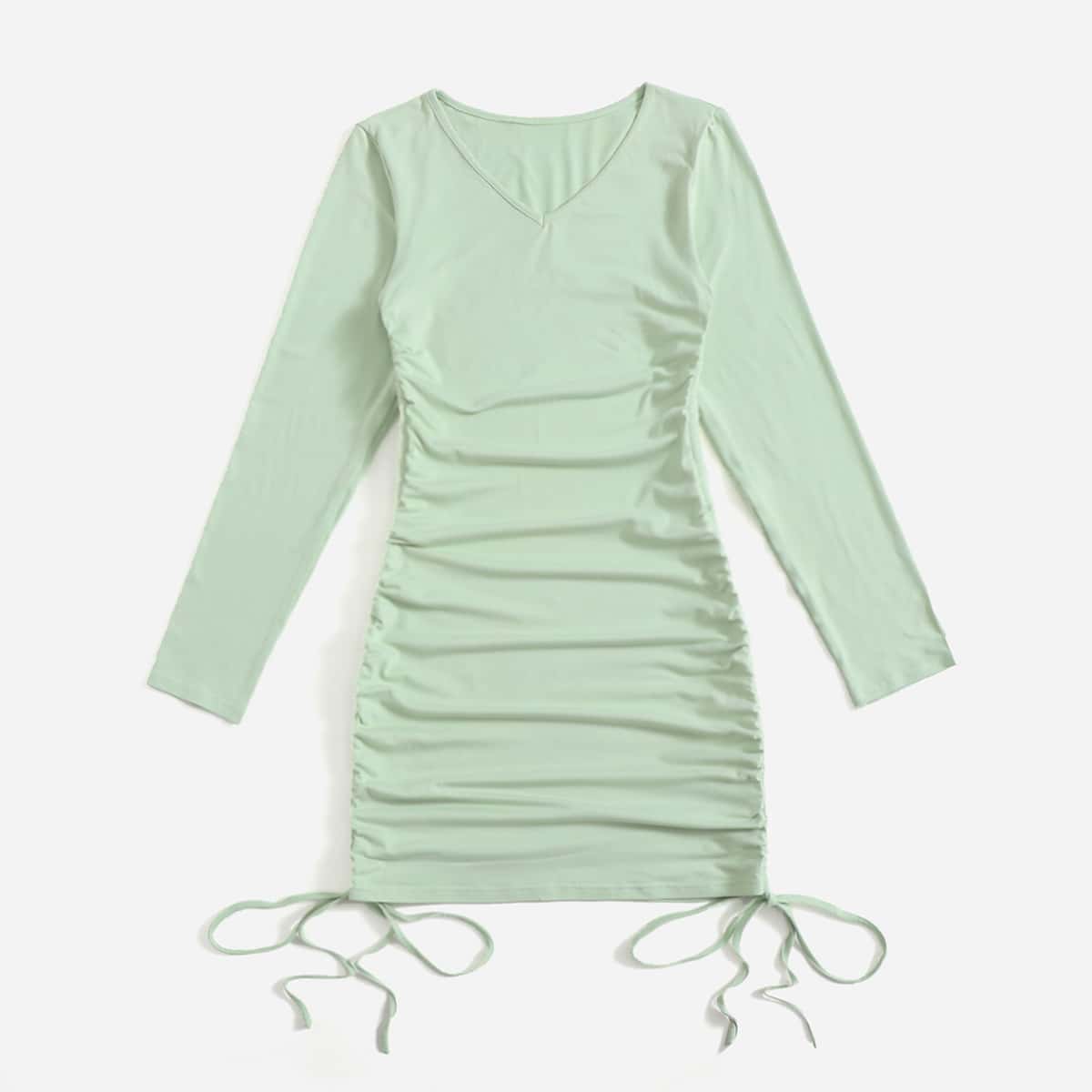 

Solid Drawstring Ruched Dress, Mint green