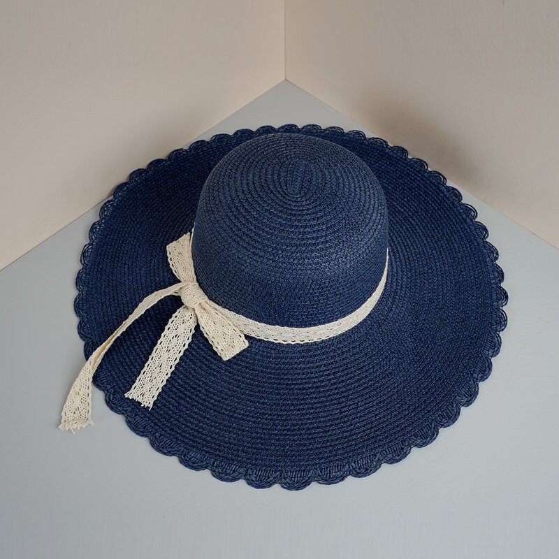 

Bow Knot Decor Straw Hat, Navy blue