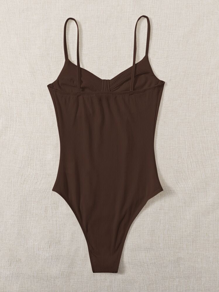 SHEIN EZwear Body tejido de canalé bustier unicolor - Marrón Chocolate - Añade 2