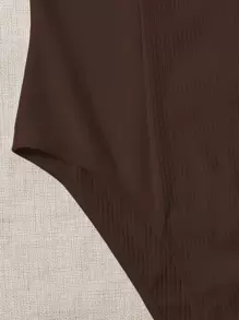 SHEIN EZwear Solid Bustier Rib-knit Bodysuit - Chocolate Brown - View 5