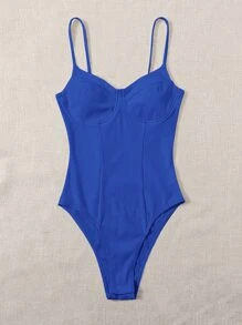 SHEIN EZwear Solid Bustier Rib-knit Bodysuit