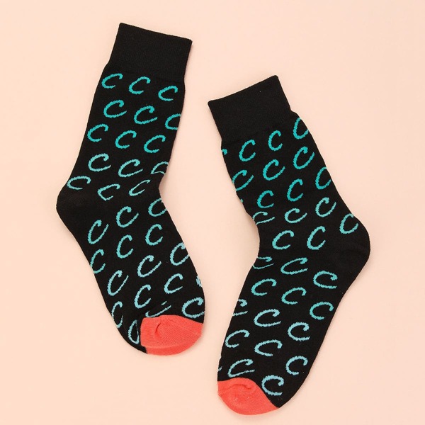 

Letter Graphic Crew Socks, Black