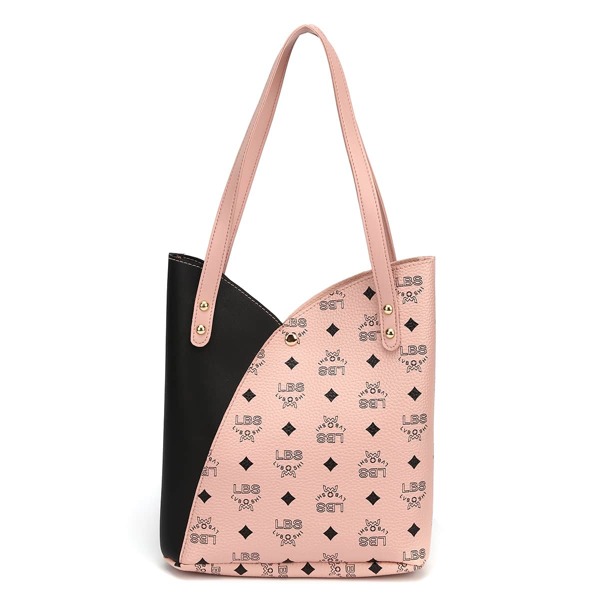 

Two Tone Letter Graphic Shoulder Tote Bag, Pink