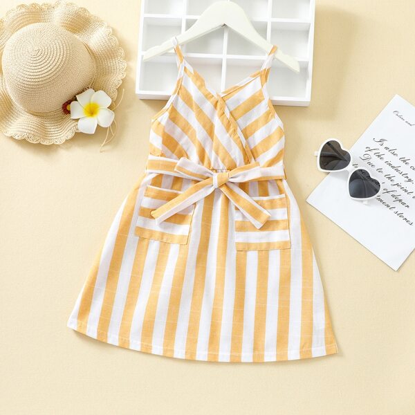 

Girls Striped Belted Cami Dress, Multicolor