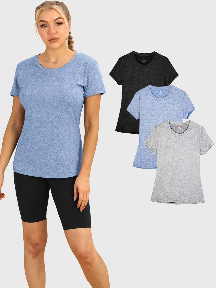 Camiseta Deportiva De Manga Corta Cuello Redondo De Color Sólido - Multicolor - Añade 1