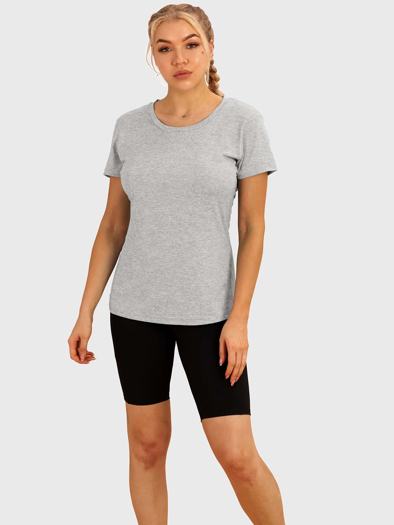 Camiseta Deportiva De Manga Corta Cuello Redondo De Color Sólido - Multicolor - Añade 5