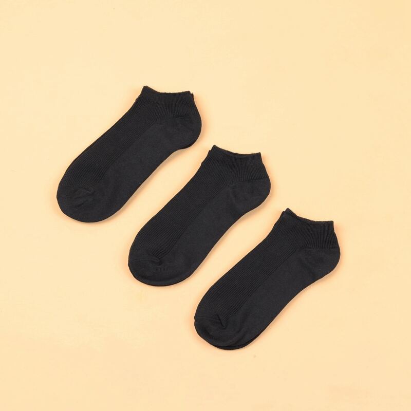 

3pairs Plain Ribbed Socks, Black