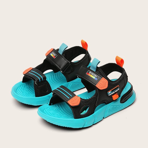 

Boys Letter Graphic Cut-out Velcro Strap Sandals, Black