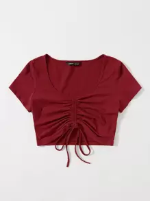 Muchica Áo thun Dây kéo Xù màu trơn Giải trí - Màu Đỏ Sâu - Xem 3