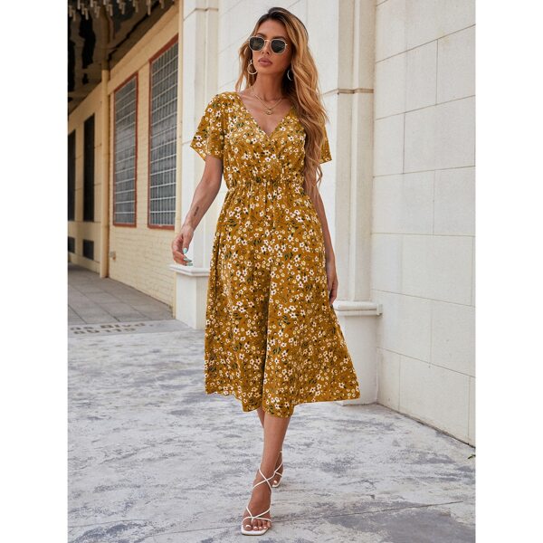 

Surplice Neck Ditsy Floral A-Line Dress, Yellow