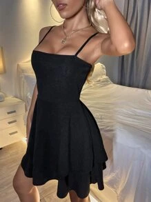 Đầm Cắt ra phân lớp màu trơn Giải trí - màu đen - Xem 4