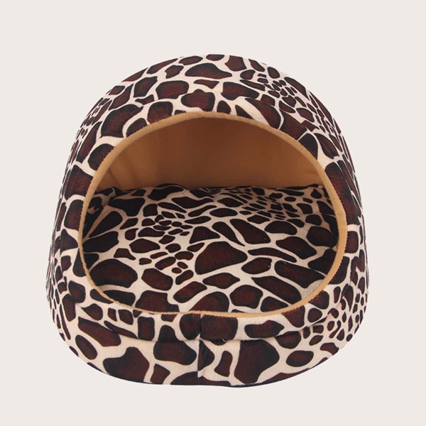 

1pc Leopard Print Pet Bed, Brown
