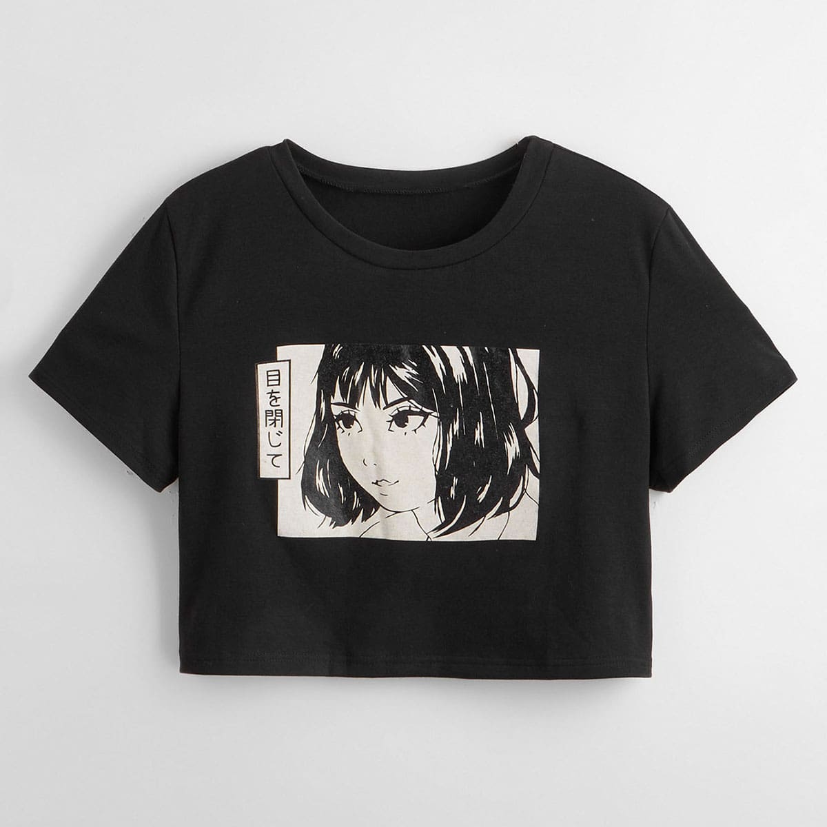 

Cartoon Figure Graphic Crop Tee, Black