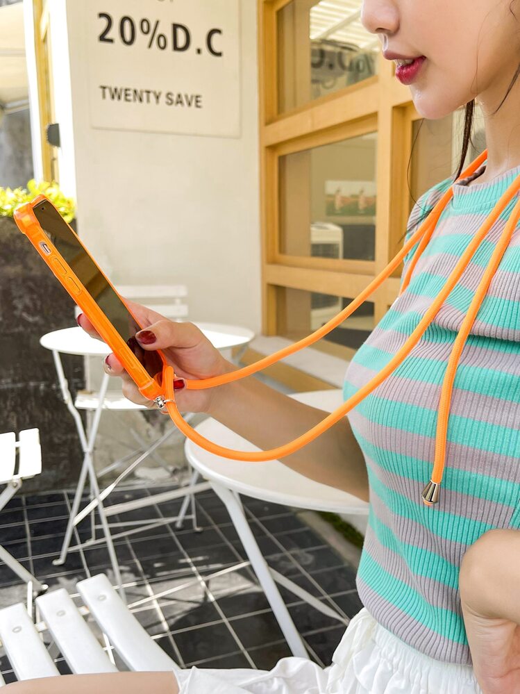 Crossbody Phone Case Solid Phone Case With Lanyard - Orange - View 1