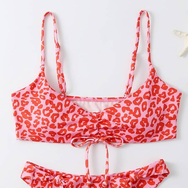 

Leopard Rib Bikini Top, Pink