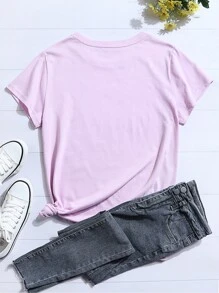 Camiseta con estampado de rosa de manga corta - Lila Púrpura - Ver 2