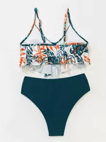 Bộ bikini cạp cao Hanky Hem nhiệt đới đi biển mùa hè - Màu xanh ngọc - Xem 4