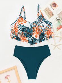 Bộ bikini cạp cao Hanky Hem nhiệt đới đi biển mùa hè - Màu xanh ngọc - Xem 7