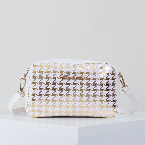 

Metal Decor Houndstooth Graphic Crossbody Bag, Multicolor