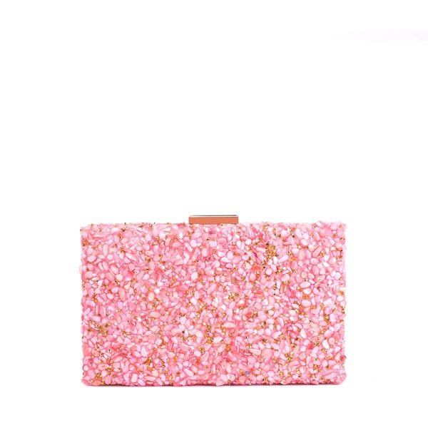 

Rhinestone Decor Chain Clutch Bag, Pink