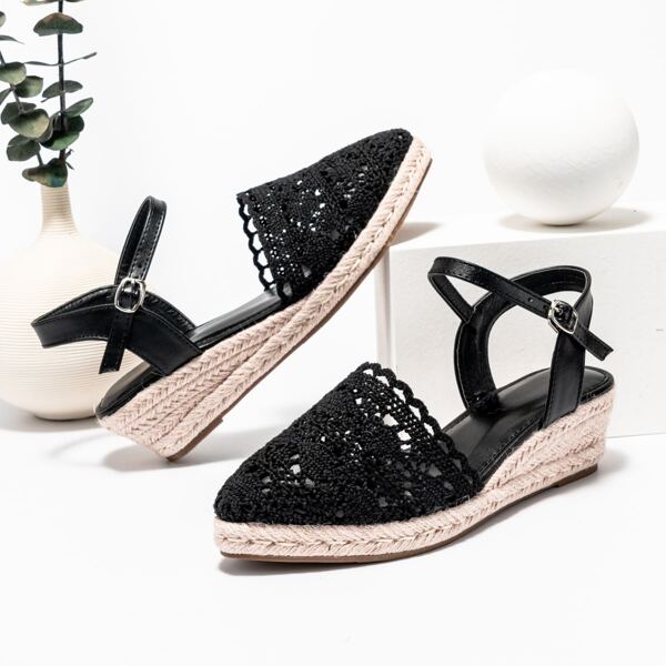 

Minimalist Ankle Strap Lace Wedges Shoes, Black