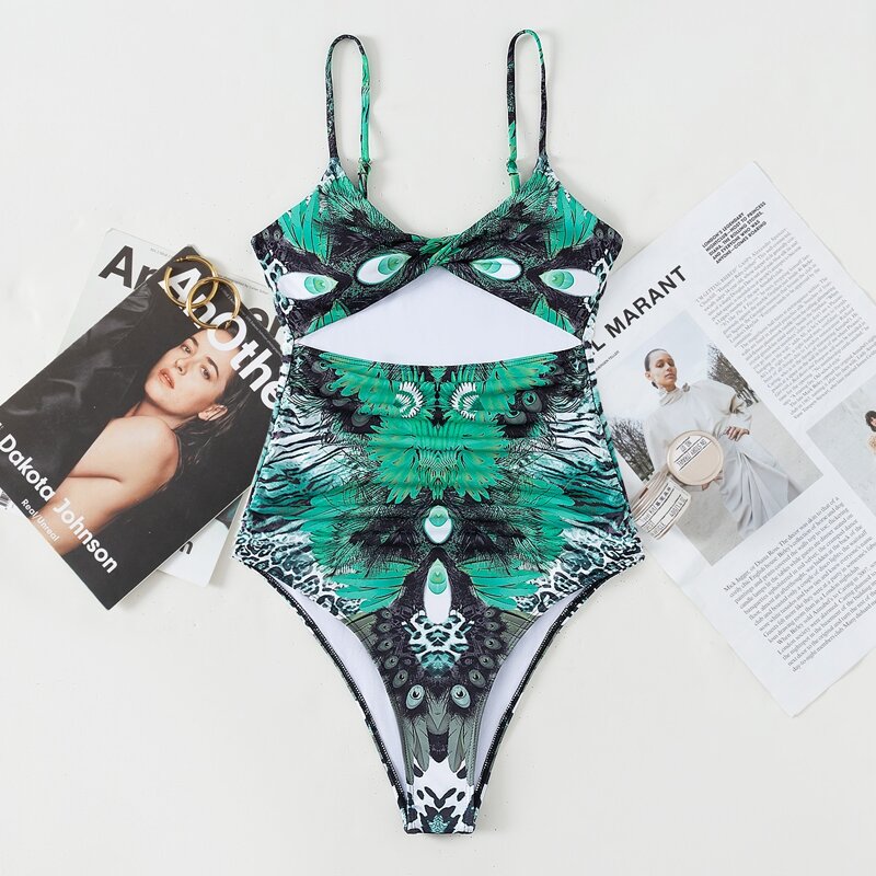 

Animal Print Cut-out Twist One Piece Swimsuit, Multicolor