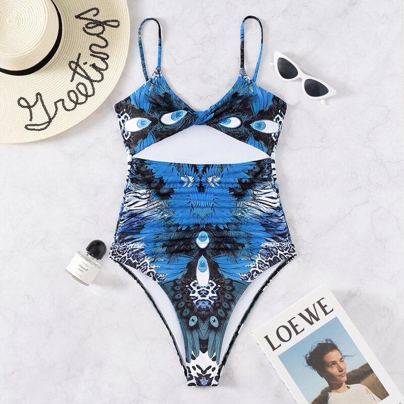 

Animal Print Cut-out Twist One Piece Swimsuit, Multicolor