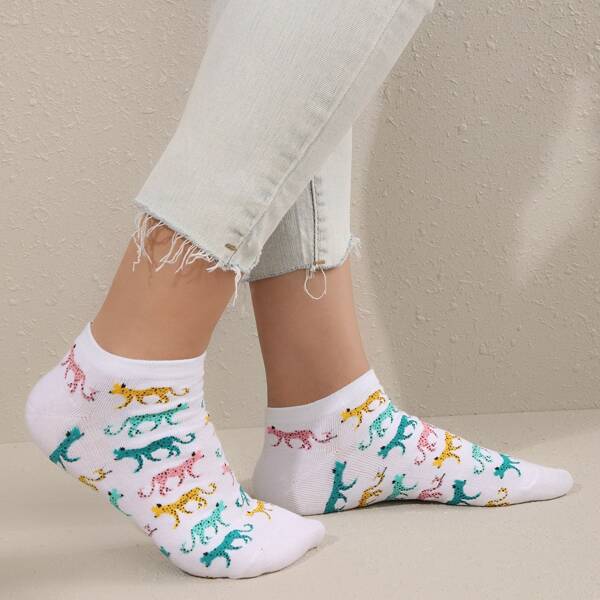 

Cartoon Graphic Ankle Socks, White