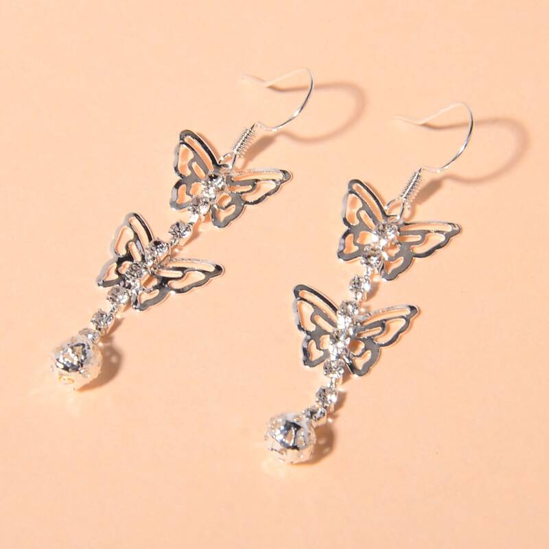 

Hollow Out Butterfly Drop Earrings, Silver