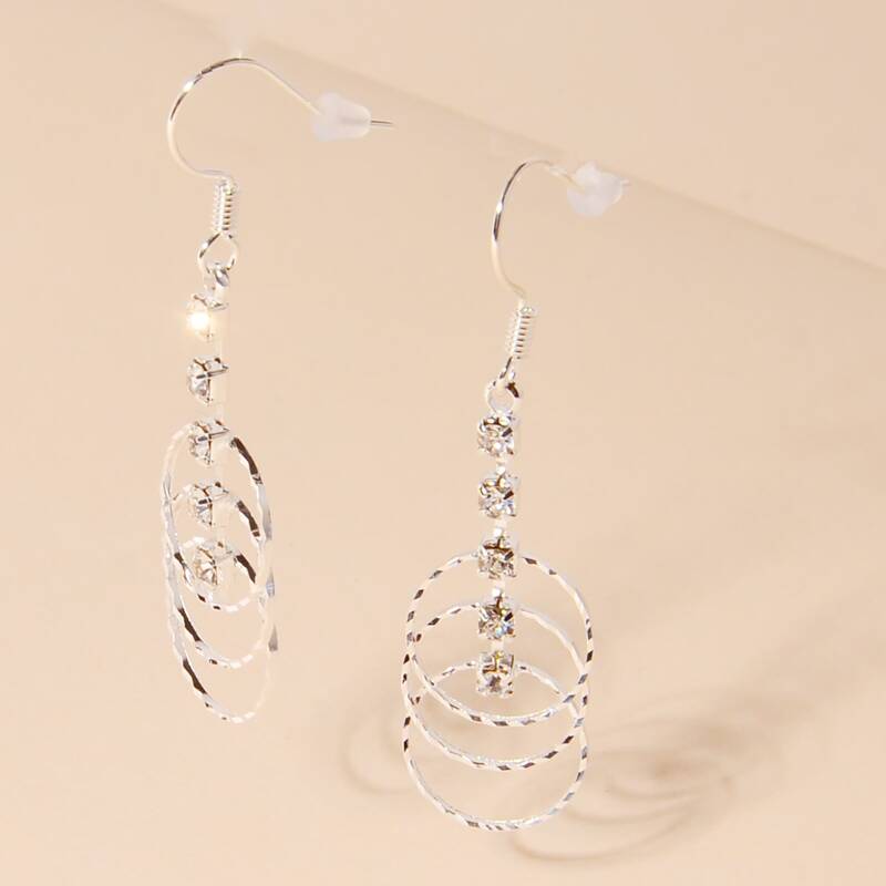 

Rhinestone Decor Drop Earrings, Silver