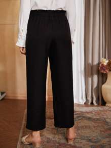 Plus Paperbag Waist Wide Leg Trousers - Black - View 2