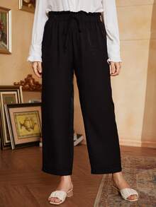 Plus Paperbag Waist Wide Leg Trousers - Black - View 4